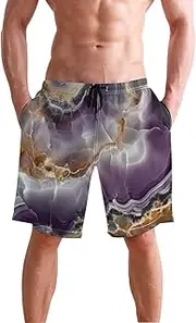 [XYMZR] Purple Gold Marble Men's Swim Trunks Quick-Dry Bathing Suit Swimming Board Shorts S