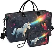[ZRYSMY] Duffel Bag for Traveling, Fantasy Horse Space Travel Bag Gym Bag, with Multiple Interior Pockets Shoulder Weekender Bag for Women Men with Toiletry Bag 20.5L x 1.9W x 13.8H, Multi-Colored, one
