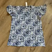 Chico's Women's Ikat Flutter Sleeve Top, size Medium, Blue Grotto