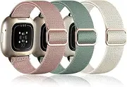 3 Pack Compatible with Fitbit Versa 3 Strap/Fitbit Versa 4 Strap/Fitbit Sense/Fitbit Sense 2 Strap for Women Men, Soft Elastic Nylon Sport Replacement Strap for Fitbit Sense 2/Versa 3/Versa 4