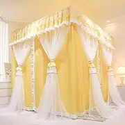 Princess 4 Corner Post Bed Canopy with Mosquito Net Solid Color for Girls Bed for Full/Queen/King Size Bed Adult Bedroom Kids Curtain Net Decoration (Yellow, California King)
