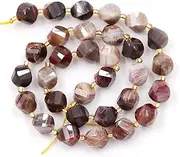 Malahill Wholesale Natural Stone Beads for DIY Jewelry Making Sold per Bag 5 Strands and one roll Cord Inside Faceted S Shape Petrified Wood 8mm
