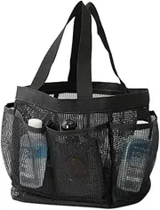 FUYGRCJ Mesh Shower Caddy Tote, Quick Dry Portable Tote Hanging Bath & Toiletry Organizer Bag with 9 Separated Pockets, Suitable for Camping, Travel, College Dorm Handles (black)