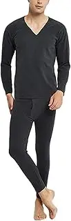 [Legou] Men's Thermal Underwear Constant Temperature Long Johns Set with Fleece Lined Black XXL