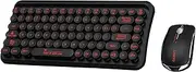 Wireless Computer Keyboard and Mouse Set,Mini Compact 85-Key Typewriter Retro Round Keycaps Laptop Keyboards with 2.4GHz Connection and Optical Mouse Perfect for Home Office Use (Black)