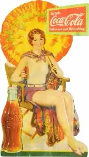 COCA COLA GIRL COLORFUL PARASOL 21" HEAVY DUTY USA METAL COKE ADVERTISING SIGN