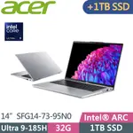 ACER SWIFT GO SFG14-73-95N0(ULTRA 9 185H/32G D5/1TB+1TB SSD/2.8K/W11/EVO/14吋)特仕