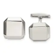 Stainless Steel Polished Beveled Edge Cuff Links, 17mm (5/8 Inch)