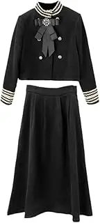 [Mkjuuior] Autumn and Winter Women's Clothing 2-Piece Retro Tweed Suit Top + A-Line Skirt Elegant Ladies Suit