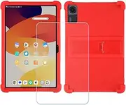 Case for Lville LVEC10 Tablet + Tempered Glass Screen Protector Protective Film,Soft Gel Red Shell Silicone Tablet Cover for Lville LVEC10 (10.1")