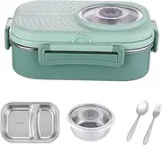 Aulivra Bento Lunchbox for Kids & Adults, Stainless Steel Bento Lunch Box, Compartment Lunch Box BPA-Free Salad Lunch Box with 2 Compartments & Reusable Sauce Bowl, Fork & Spoon, 1000ml (34oz)