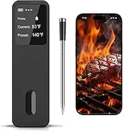 Smart Wireless Meat Thermometer, 100m Range Meat Thermometer Probe with APP, Bluetooth Meat Thermometer for Cooking with LCD Display Booster, Digital Meat Thermometer for Cooking Grilling Smoking
