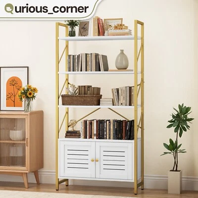 5 Tier Cabinet Bookcase Rack Storage Wooden Adjustable Shelves Living Room