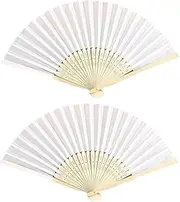 Folding Hand Fan for Women,Chinese & Japanese Style Bamboo Handheld Fans,Silk Foldable Fans for Wedding, Dancing, and Wall Decoration(White,2)