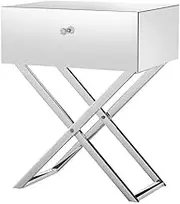 Artiss Mirrored Bedside Table with Drawers Nightstand, Bedroom Living Room Home Furniture, Bed End Side Storage Cabinet Space Saving Organizer Unit with Stainless Steel Handles and Crossed Legs Silver
