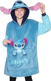 [Disney] Stitch Fleece Hoodie Blanket with Plushie for Kids Teenagers Eeyore Angel Minnie Mouse Kids Oversized Hoodie