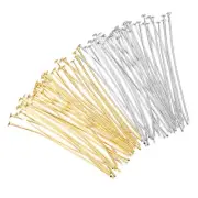 200Pcs Flat Head Pins 60mm Brass 20 Gauge Silver and Gold