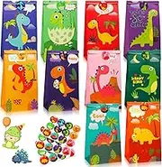 Containlol 30 Pack Dinosaur Party Gift Bags With Matching Stickers - Valentine's Day Party Favor Bags for Kids Themed Birthday Baby Shower (Classical)