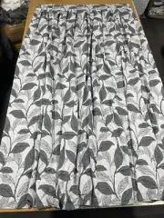 Blockout Custom Made Box Pleat Curtains -Grey Botanic -Ex Display 130 cm x 250