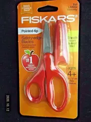 Fiskars Pointed Tip Safety Edge Blade Kids 5 Inch Scissors Sheath Eraser Red