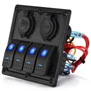 Car Marine 4 Gang Button Rocker Switch Jeep Panel LED USB ON& OFF Charger oggle