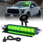 Xprite Green LED Aluminum Strobe Light, Front Windshield Dash Deck Hazard Warning Flashing Caution Lights w/Suction Cups, for Emergency Construction Vehicles POV Law Enforcement Tow Trucks
