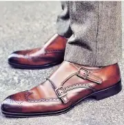 Tailor Made Brown Leather Double Monk Strap Wingtip Most Trendy Handmade Shoes