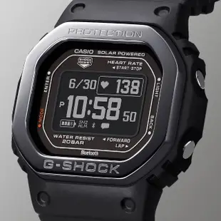 【CASIO 卡西歐】G-SHOCK G-SQUAD 太陽能智慧藍芽 心率監測 金屬框多功能方形運動錶-黑(DW-H5600MB-1)