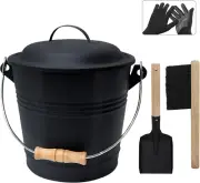 Ash Bucket with Lid & Shovel 1.3 Gallon Fireplace Container for Fire Pit,Stove