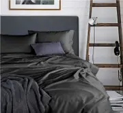 Premium Bamboo Blend Fitted Flat Sheet Pillowcases Bedding Set 5 sizes(Single, Double, Queen, King, King Single)-BLACK