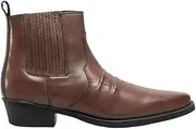 [Gringos] Men's Distressed Leather Western Ankle Boots, brown, 9.5 AU