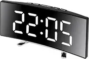 Lancoon Digital Alarm Clock, LED Curved Big Screen with Colorful Thermometers Mirror Silent Snooze Function External Power Supply Battery Support for Home Bedroom