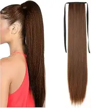 outret 20 Inches Strap Ponytail Wig,Long Straight Fake Pony Tail Natural Fake Ponytails Piece (Light Brown)