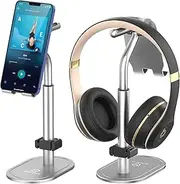 Headphone and Cell Phone Stand, WixGear Premium Metal Headphone Stand with Tablet Stand, Phone Stand for iPhones, Android Smartphones & Mini Tablets – Sturdy Metal Phone Stand