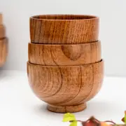 Japanese Round Wooden Bowl Rice Soup Noodle Food Kitchen Tableware Utensil Retro