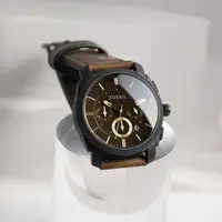 在飛比找momo購物網優惠-【FOSSIL】咖啡皮革錶帶三眼計時手錶 男錶 母親節(FS