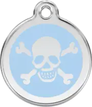 Red Dingo Skull & Cross Bones Light Blue Tag - Lifetime Guarantee - Cat, Dog, Pe