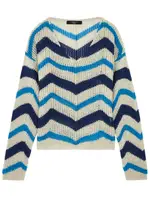 Max Mara Weekend Venusia Zigzag-intarsia Linen Jumper - Blue - XS (UK6 / XS) XS (UK6 / XS)