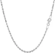 [Jewelry Affairs] 14k White Solid Gold Diamond Cut Rope Chain Necklace, 2.0mm, 18"