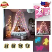 Premium Pink Unicorn Bed Canopy with Galaxy Lights - Kids Mosquito Net Tent