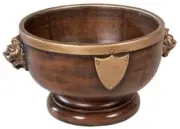 Bowl TRADITIONAL Lodge Lion Heads Round Gold Resin Hand-Painted Hand-Cast