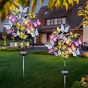 Butterfly Solar Lights for Outside, 2 Pack 34 Butterfly Waterproof Decorative Garden Lights, Color-Changing Butterfly Design, Outdoor Solar Powered LED Lights for Patio,Yard,and Pathway