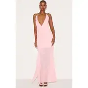 Pale Rose Chiffon Asymmetric Ruched Maxi Dress, Pale Rose