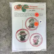 Vintage Columbia Minerva Crewel Christmas Ornament Kit Baby Elves