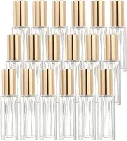 sourcing map 5ml Glass Mini Perfume Bottles, 20Pcs Fine Mist Bottle Refillable Empty Mini Spray Bottles with Aluminized Nozzle for Perfume, Travel Liquid, Essential Oil(Clear/Gold)