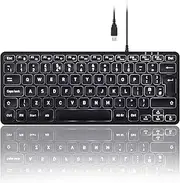perixx PERIBOARD-332 Backlit Keyboard, Mini Wired USB with Large Font Keys, Adjustable Brightness, Slim Profile, White LED, UK QWERTY