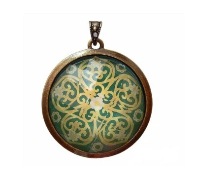 Faceted Domed Antiqued Brass Flower Bead Drop Focal 34mm Pendant Rhinestone Bail