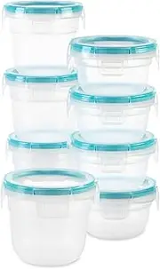Snapware Total Solution 16-Pc Plastic Food Storage Containers Set,(4) 2-Cup & (4) 1.2-Cup Round Meal Prep Container, BPA-Free Lids with 4 Locking Tabs, Microwave, Dishwasher, and Freezer Safe