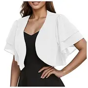 Women's Wrap Elegant Sun Protection Short Sleeve Chiffon Wedding Wraps With Pure Color For Wedding Summer