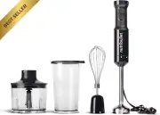 800W Immersion Blender, Dark Grey, Deluxe Set with Chopping Blade, Whisk, 900ml